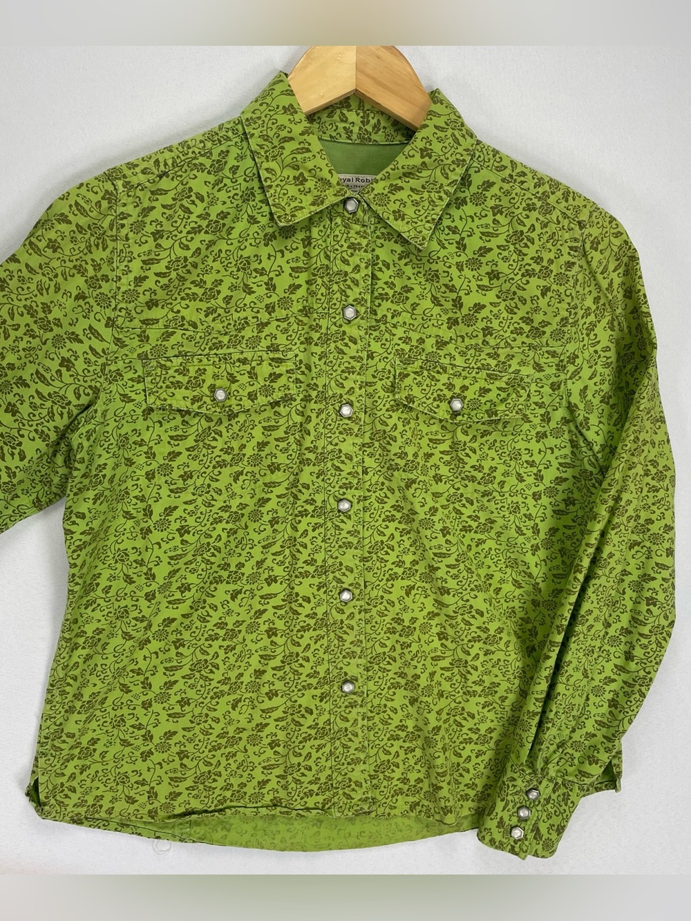 Royal Robbins Shirt Women’s M Green Floral Pearl Snap Western Camp Long Sleeve